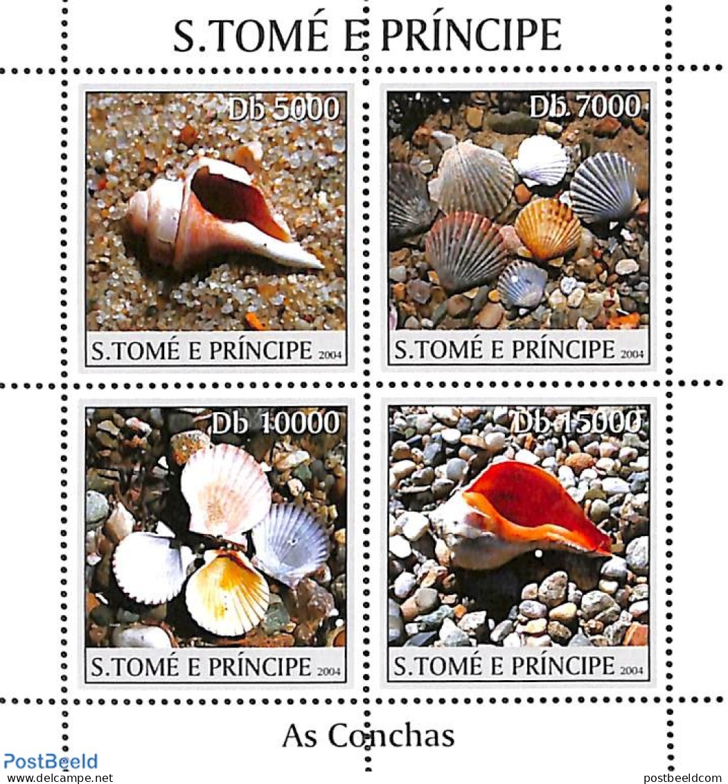Sao Tome/Principe 2004 Shells 4v M/s, Mint NH, Nature - Shells & Crustaceans - Maritiem Leven