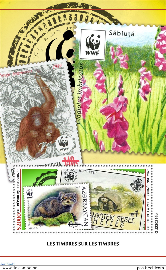 Guinea, Republic 2023 Stamps On Stamps, Mint NH, Nature - Animals (others & Mixed) - Flowers & Plants - Monkeys - Turt.. - Timbres Sur Timbres