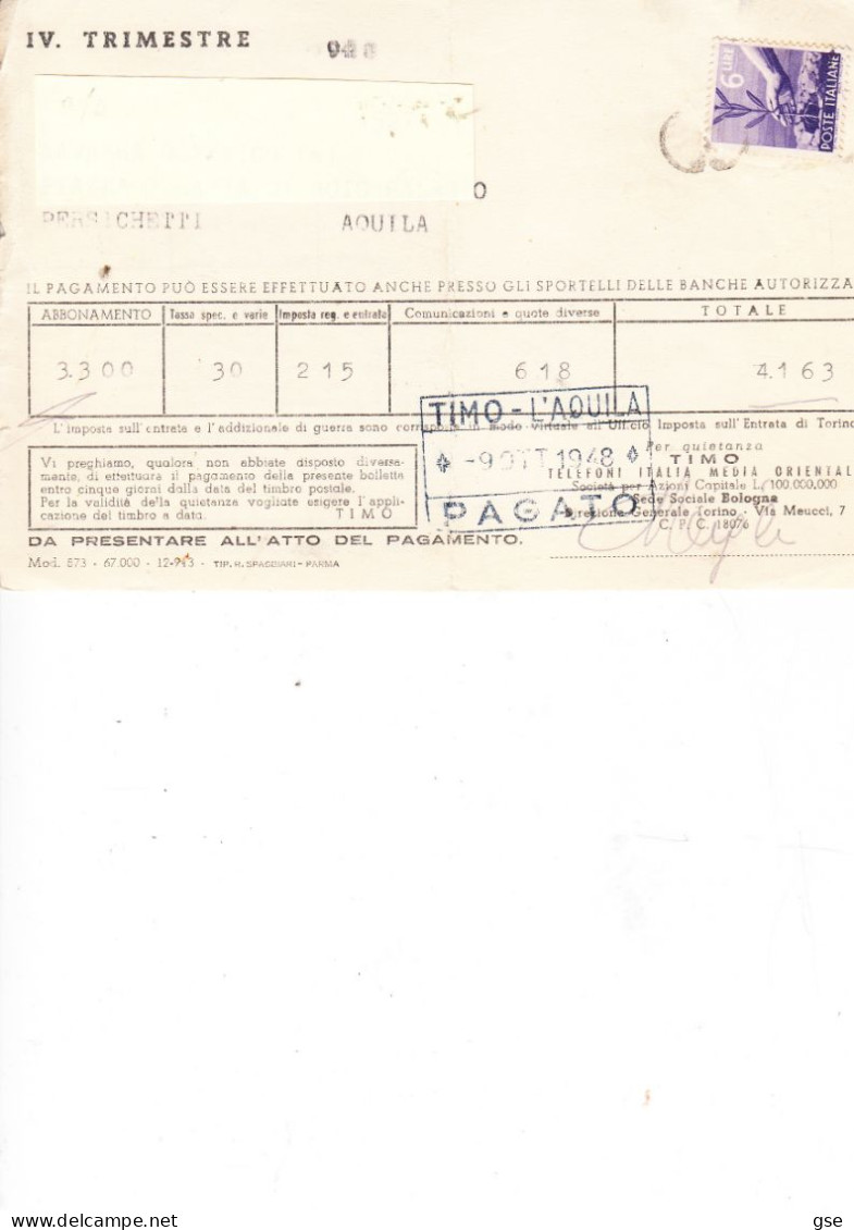 ITALIA  1948 - Ricevuta "TIMO" - 1946-60: Storia Postale