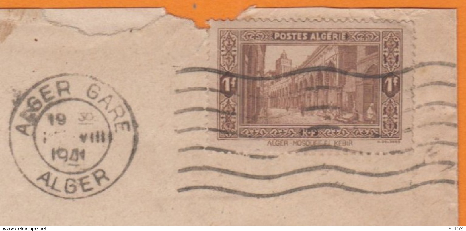 Algérie  Mosquée El Kébir  1F Brun Y.et.T.116 SEUL Sur Lettre De ALGER GARE 1941 Pour  RIBAUTE-LES-TAVERNES Gard - Storia Postale