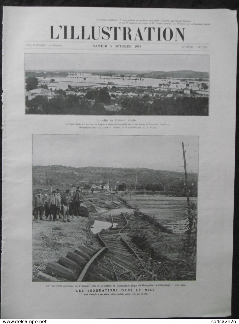 L'ILLUSTRATION N°3371 5/10/1907 Chez Les Inondés Du Midi; L'affaire De Sidi-Brahim-el-Kadmiri Une Sauveteuse Octogénaire - Autres & Non Classés