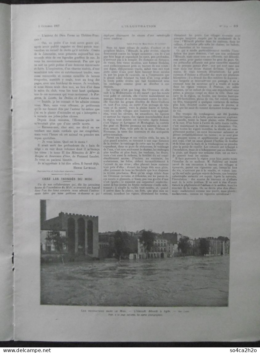 L'ILLUSTRATION N°3371 5/10/1907 Chez Les Inondés Du Midi; L'affaire De Sidi-Brahim-el-Kadmiri Une Sauveteuse Octogénaire - Other & Unclassified