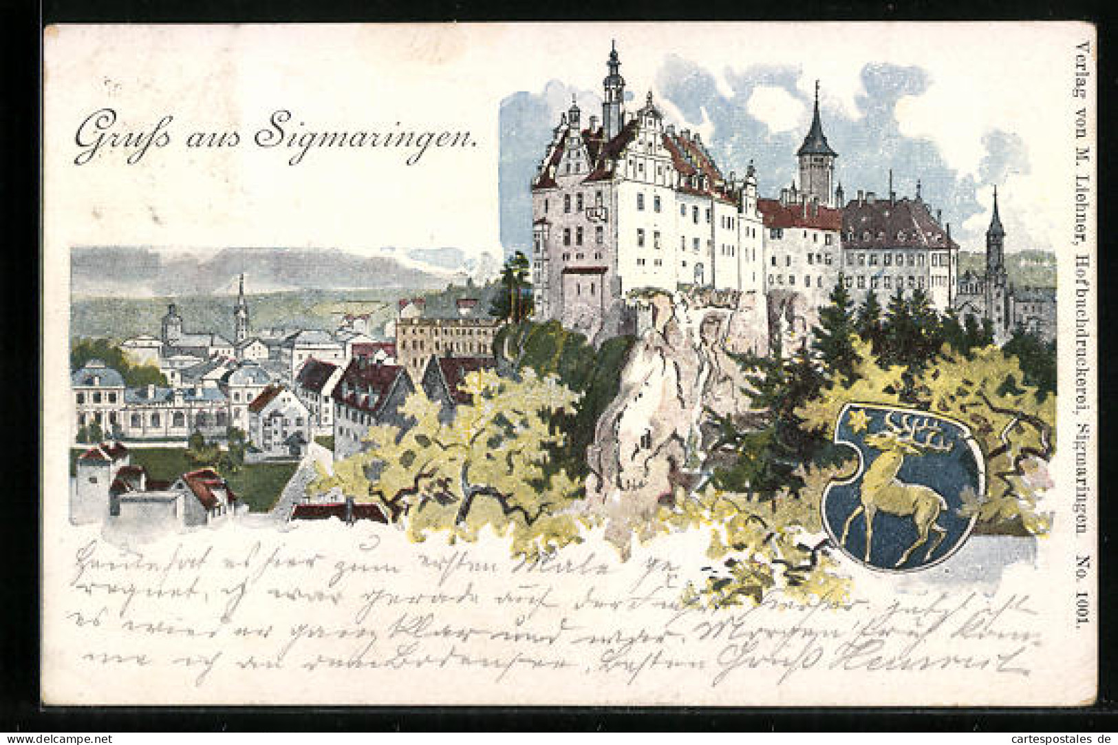 Künstler-AK Sigmaringen, Stadt Mit Schloss, Wappen  - Sigmaringen