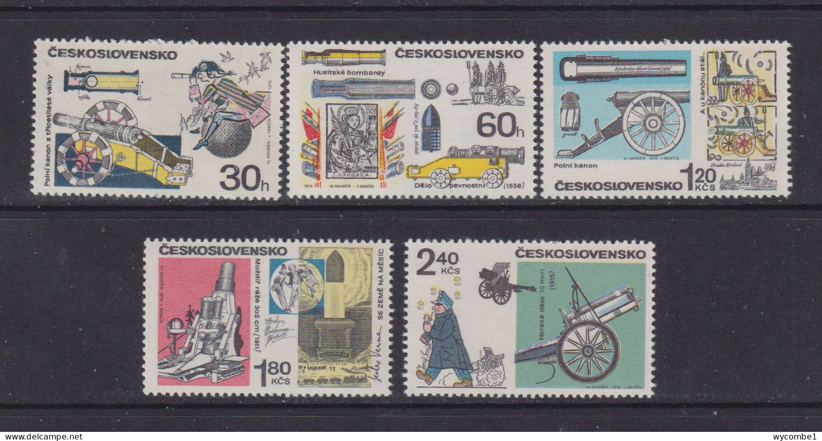 CZECHOSLOVAKIA  - 1970 Artillery Set Never Hinged Mint - Unused Stamps