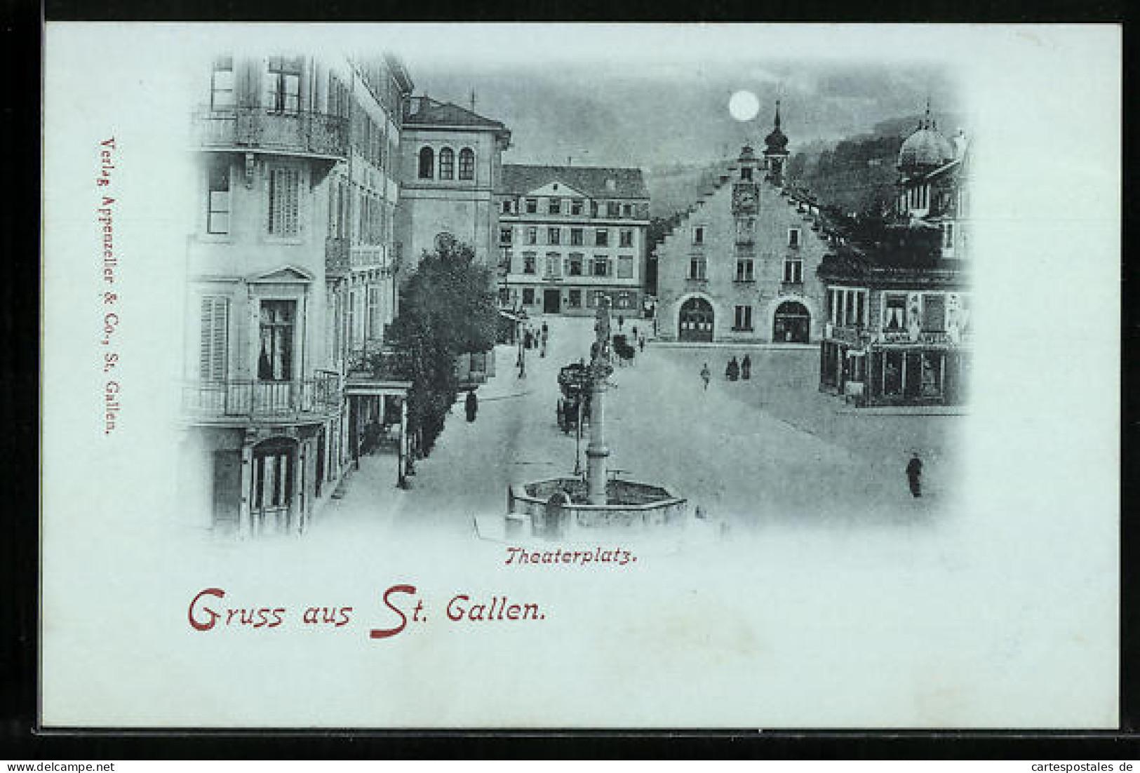 Mondschein-AK St. Gallen, Theaterplatz  - St. Gallen