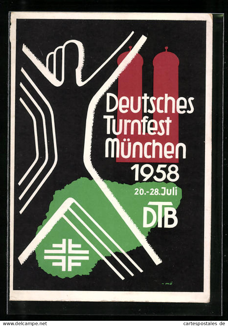 AK München, Deutsches Turnfest 1958, Turner Mit Grätsche Und Ausgebreiteten Armen  - Andere & Zonder Classificatie