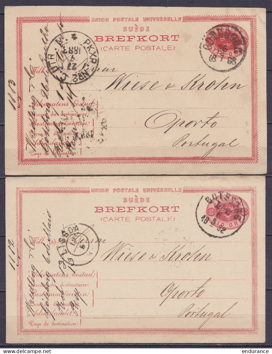 Suède - Lot De 2 EP CP 10ö Càd GOTEBORG 1882 & 1883 Pour PORTO Portugal - Voir Scans - Entiers Postaux