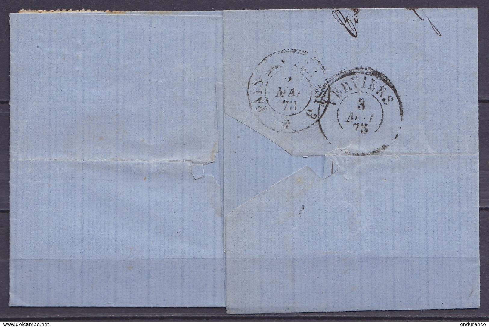 Pays-Bas - L. Affr. 2x 5c Bleu Lpts "106" Càd TILBURG /2 MEI 1873 Pour VERVIERS (au Dos: Càd Entrée "PAYS-BAS PAR EST 3" - Covers & Documents