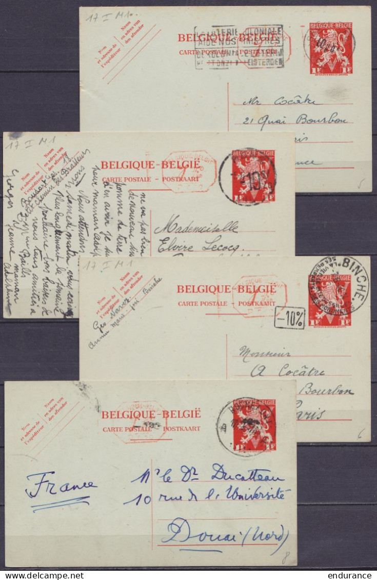 Ensemble De 12 EP CP 1F Vermillon Surcharges Locales "-10%" (ém. Van Acker) + Surcharge Rouge [35c] à La Timbreuse - Dif - Postcards 1934-1951