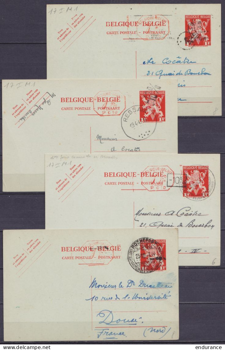Ensemble De 12 EP CP 1F Vermillon Surcharges Locales "-10%" (ém. Van Acker) + Surcharge Rouge [35c] à La Timbreuse - Dif - Briefkaarten 1934-1951