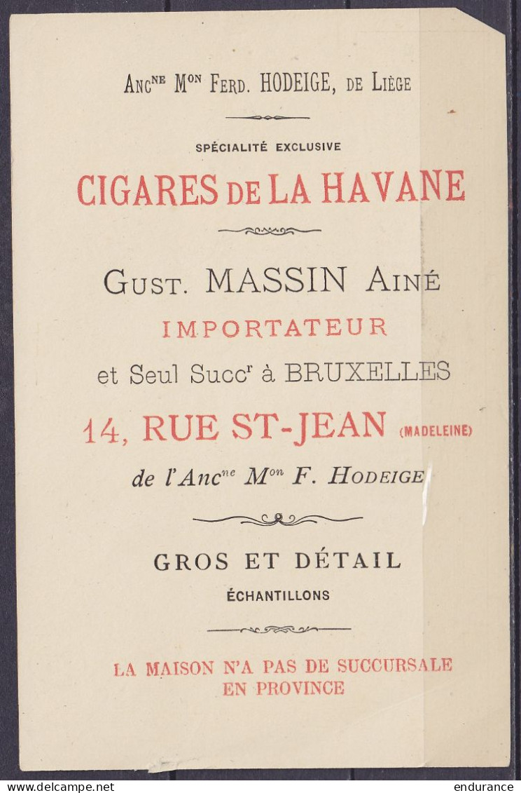 Carte Publicitaire Imprimé "G.Massin, Importateur Cigares De La Havane" Affr. N°43 Càd BRUXELLES /4 AVRIL 1885 Pour GAND - 1869-1888 Lion Couché (Liegender Löwe)