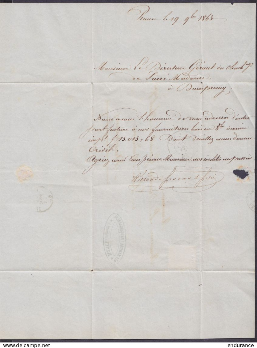 L. Affr. N°15 Distr. 47 Càd RANCE /21 NOV. 1865 Pour DAMPREMY (au Dos: Càd Arrivée CHARLEROY) - 1863-1864 Medaillons (13/16)