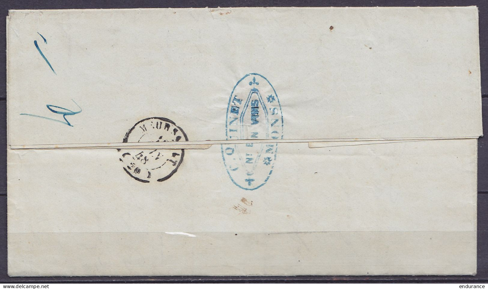 L. Càd MONS /15 JUIN 1848 Pour MEURSAULT Près Beaune - Càd "BELG.3 VALnes" & Rare Griffe [R.FRONT] (Rayon Frontière) - P - 1830-1849 (Independent Belgium)