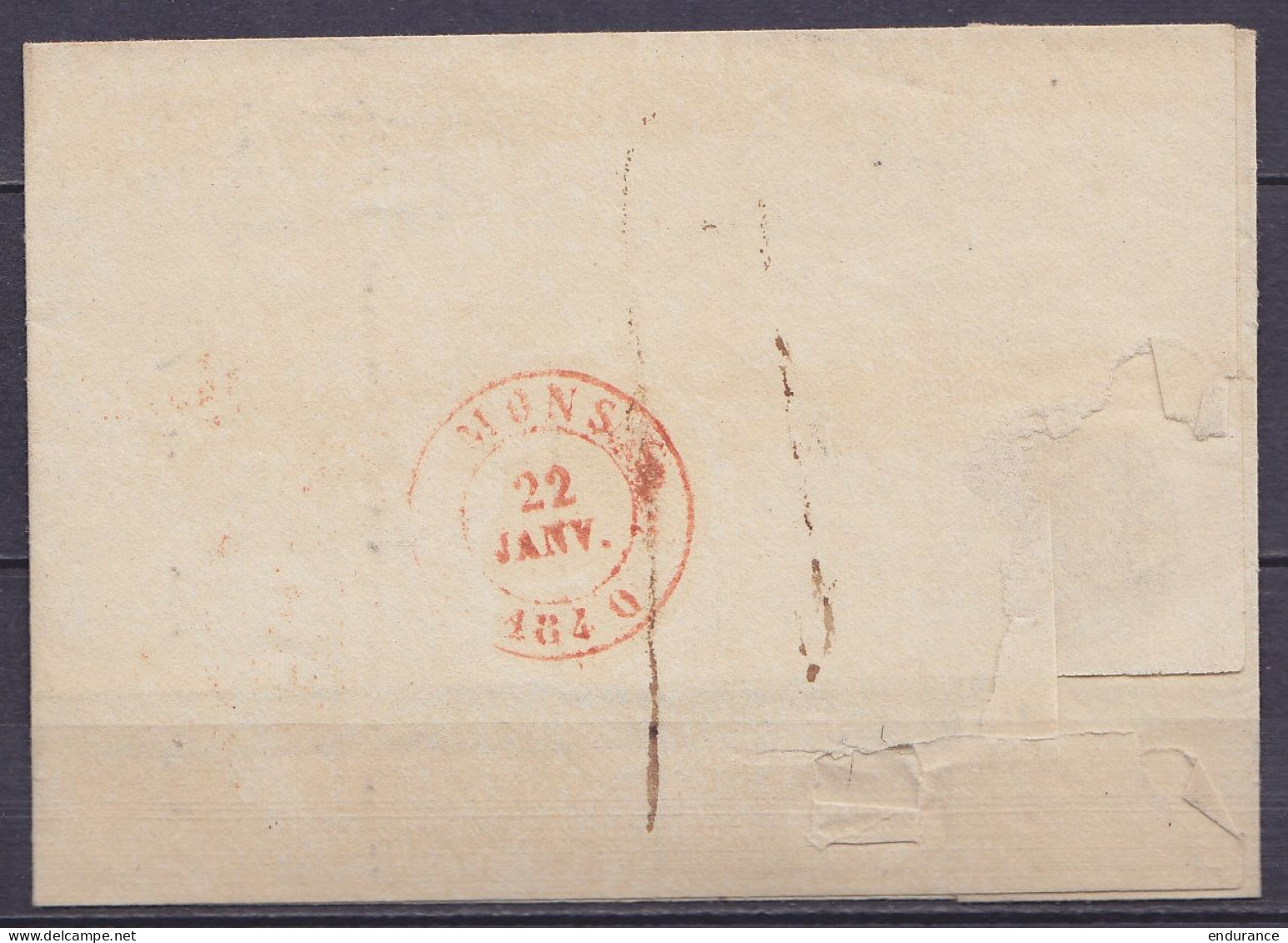 LSC (sans Contenu) Càd MONS /21 JANV. 1840 Pour E/V - [CA] - Boîte Rurale "B" - Port "2" (au Dos: Càd Arrivée MONS) - 1830-1849 (Onafhankelijk België)