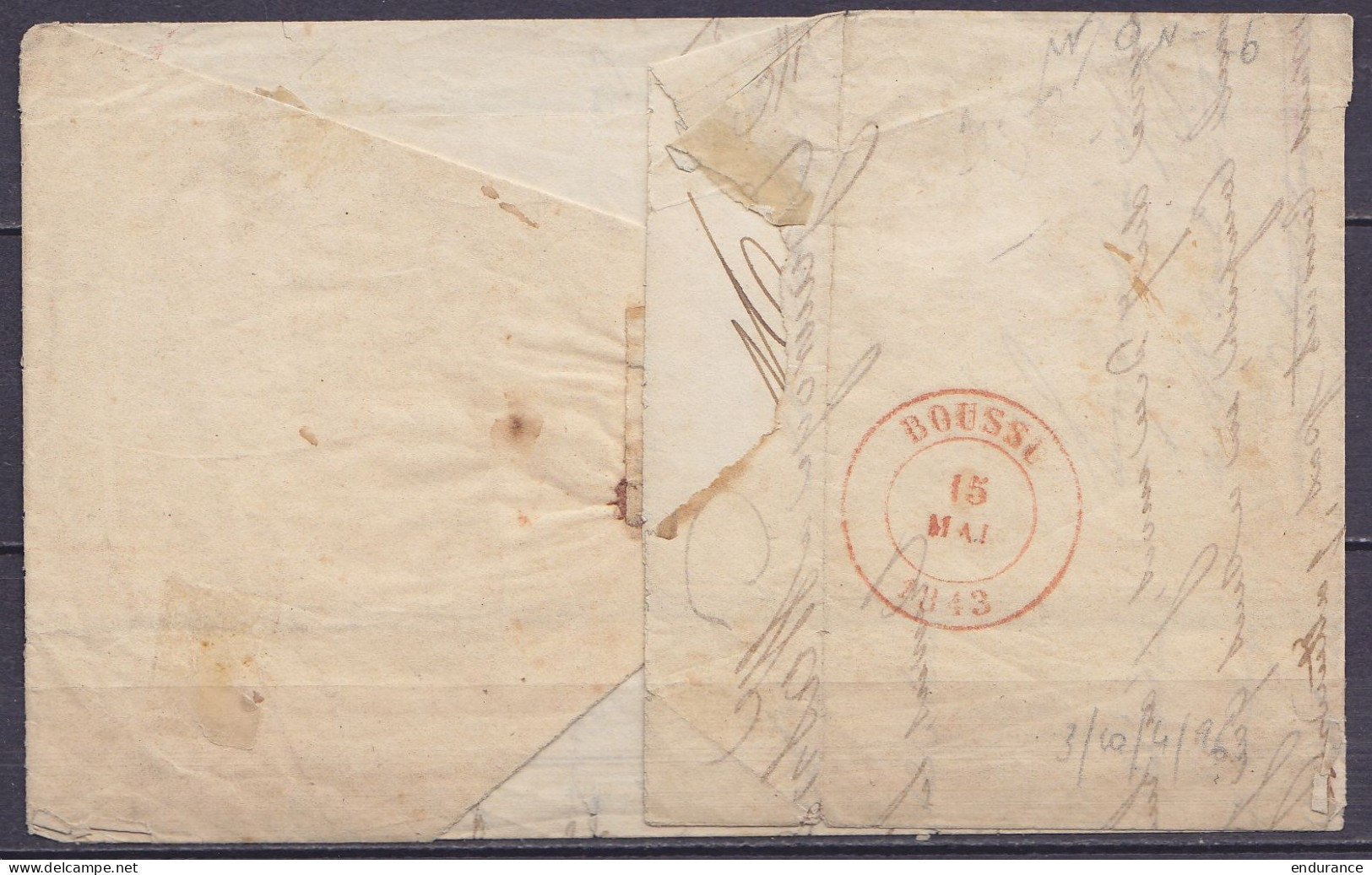 L. Càd MONS /15 MAI 1843 Pour WASMES - [SR] - Boîte Rurale "D" (au Dos: Càd Arrivée BOUSSU) - 1830-1849 (Independent Belgium)