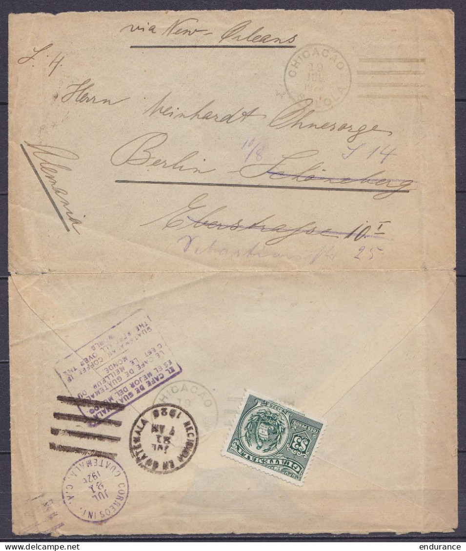 Guatemala - Env. Affr. 3$ (au Dos)  Flam. CHICACAO /19 JUL 1926 & "CORREOS INT. /JUL 21 1926/ GUATEMALA C.A." Via New-Or - Guatemala
