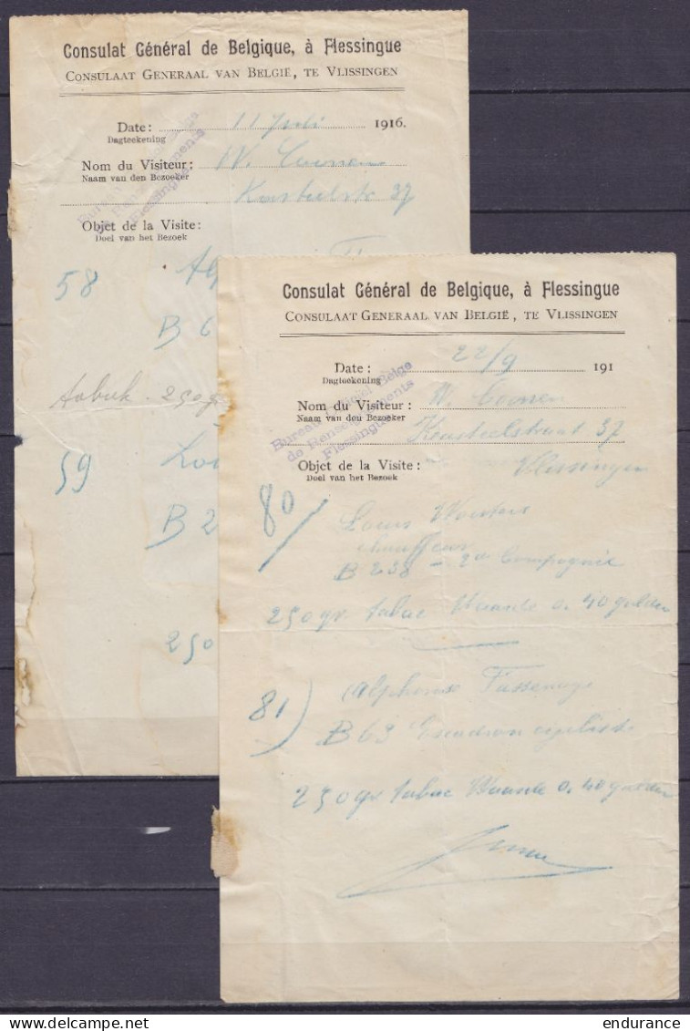 Consulat Général De Belgique à Flessingue (Hollande) - Listes De Colis Pour Internés Datées 11 Juillet 1916 Et 22 Septem - 1914-18