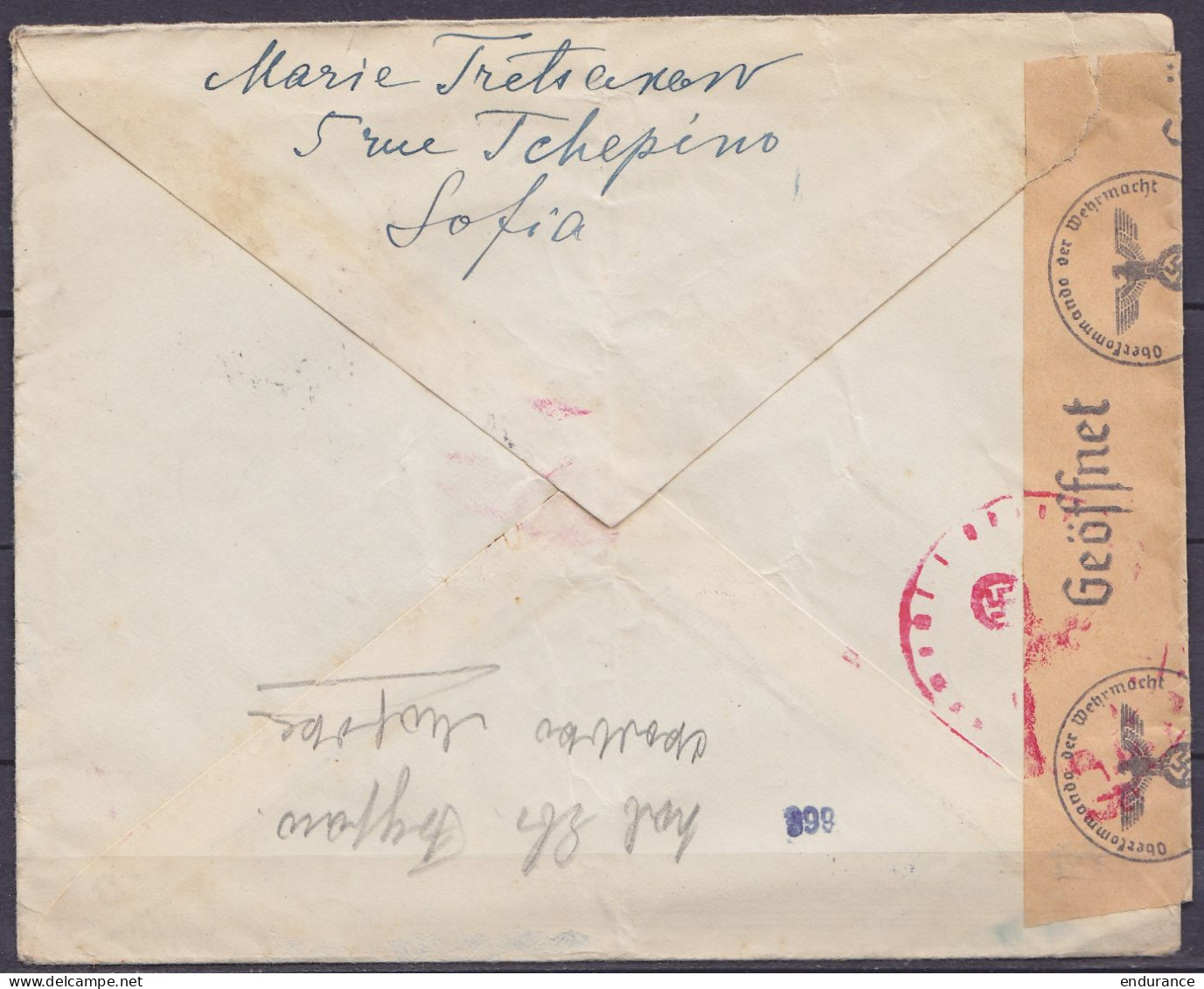Bulgarie - Env. Recommandée Par Avion Affr. 14L Càd SOFIA /?.III 1942 Pour PARIS - Bande Et Cachets Censure Allemande - Lettres & Documents