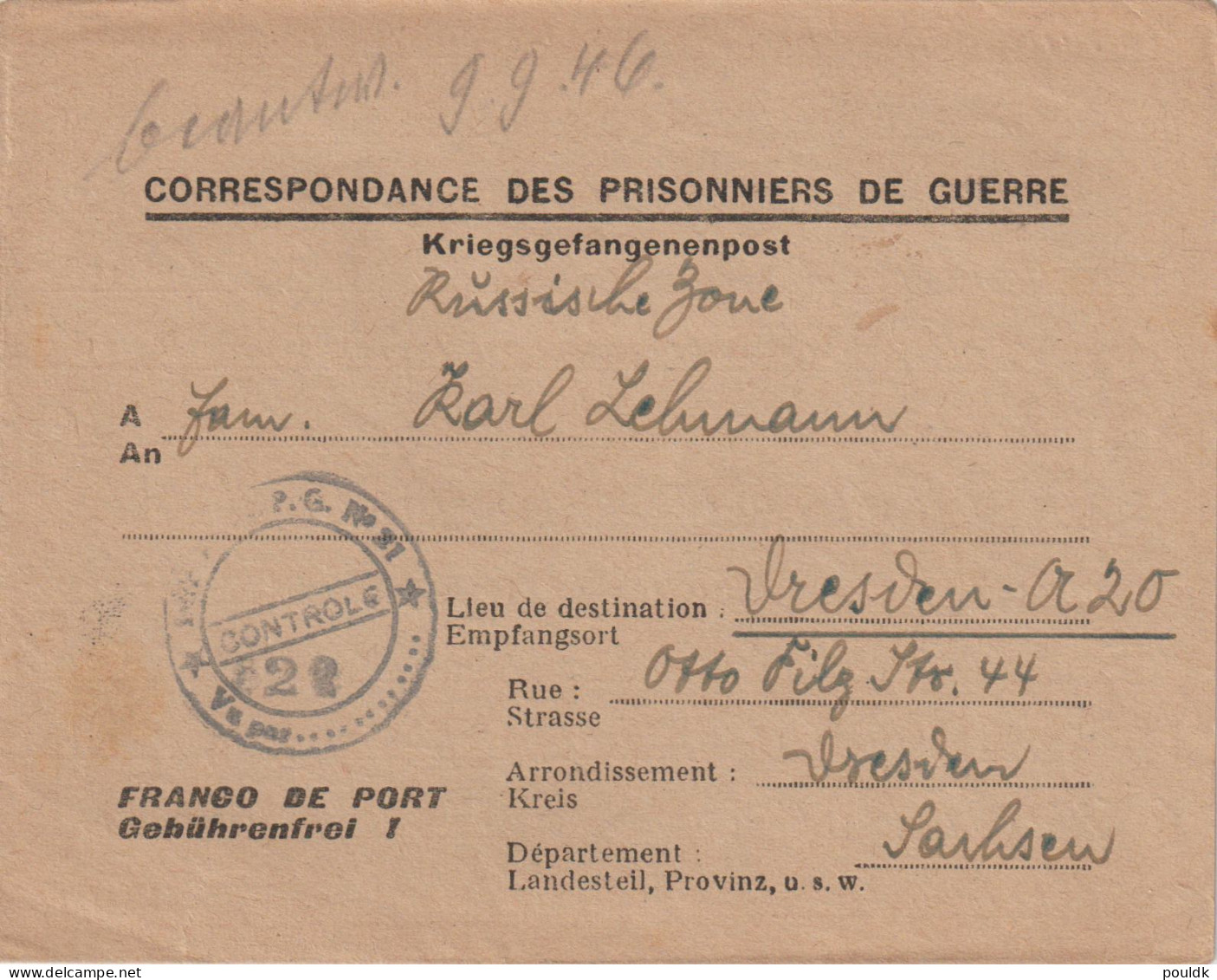 German Prisoner Of War Letter From France, Depot PG 21 Located Laon (Aisne) Signed 18.8.1946. Postal Weight - Militares