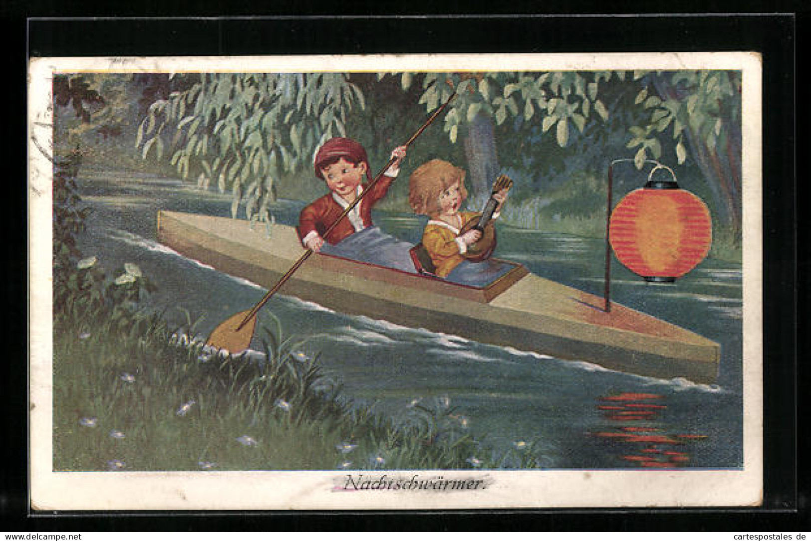AK Junge Und Mädchen Bei Einer Nächtlichen Ruderpartie  - Rowing