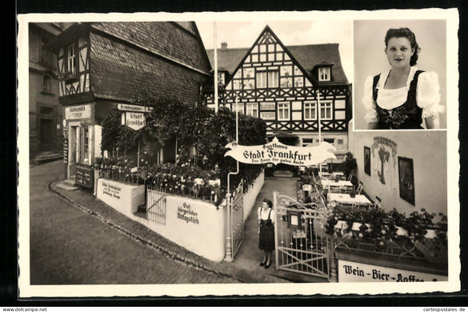 AK Rüdesheim /Rh., Gasthaus Zur Stadt Frankfurt In Der Marktstrasse 30, Mit Garten Und Kellnerin  - Rüdesheim A. Rh.