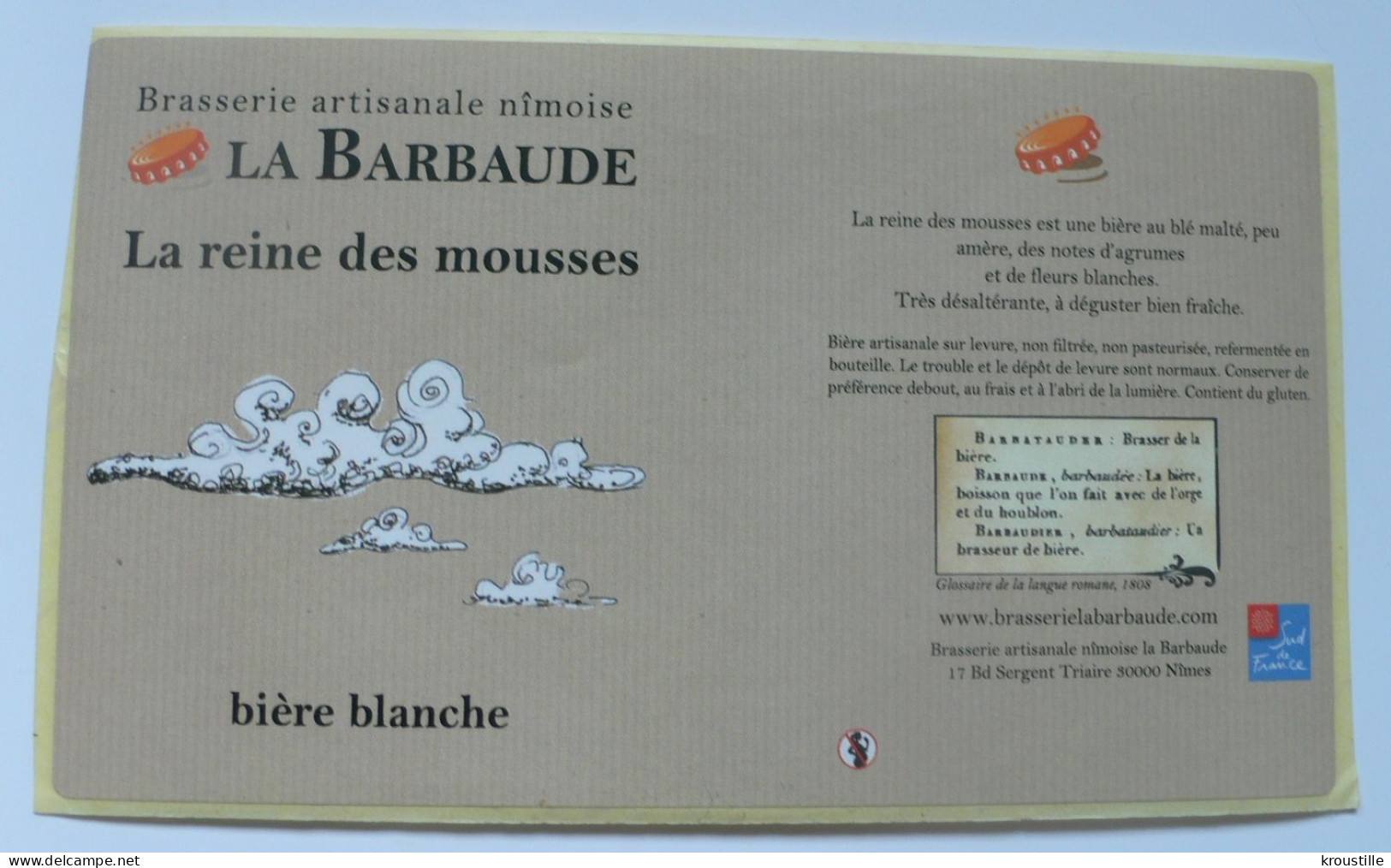 LA BARBAUDE - LA REINE DES MOUSSES - BIERE BLANCHE (FRANCE) : ETIQUETTE NEUVE - Bier