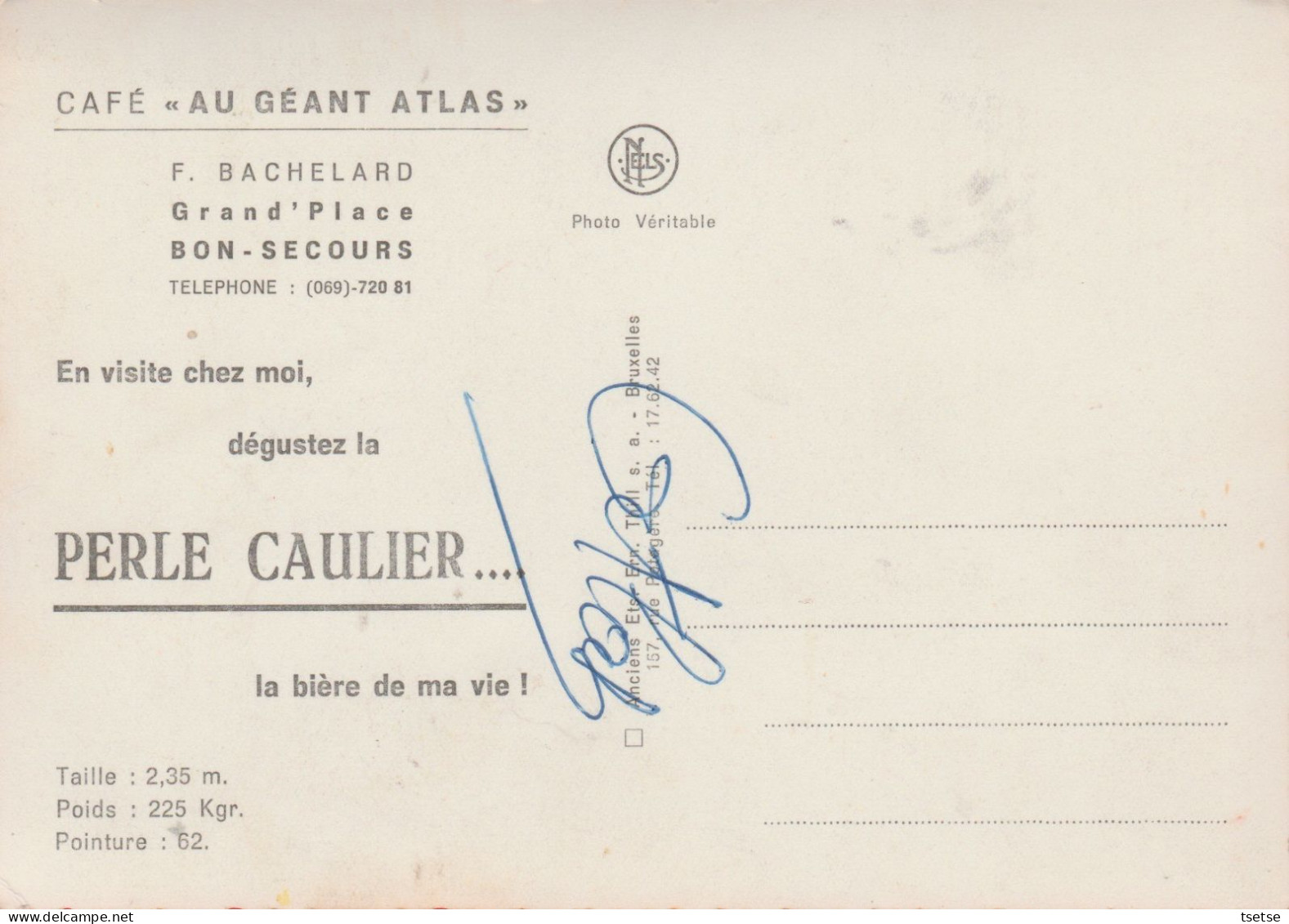 Bonsecours - Café " Au Géant Atlas " Fernand Et Son épouse + Autographe  ( Voir Verso ) - Peruwelz