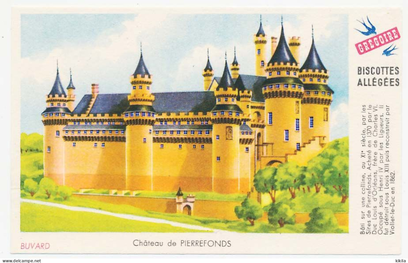 Buvard 14.9 X 9.5 Biscottes Allégées GREGOIRE Château De Pierrefonds - Biscottes