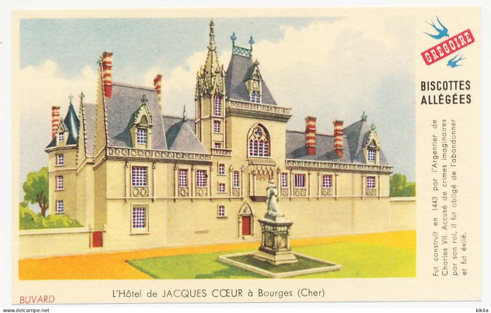 Buvard 14.9 X 9.5 Biscottes Allégées GREGOIRE L'Hôtel De Jacques Cœur à Bourges (Cher) - Zwieback