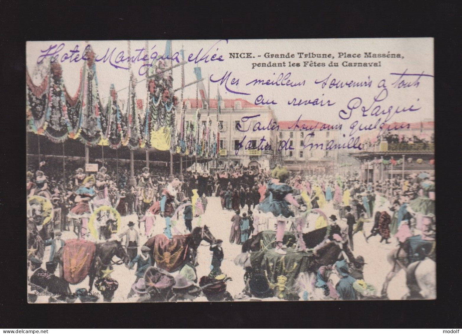 CPA - 06 - Nice - Grande Tribune, Place Massena, Pendant Les Fêtes Du Carnaval - Colorisée - Animée - Circulée En 1906 - Carnaval