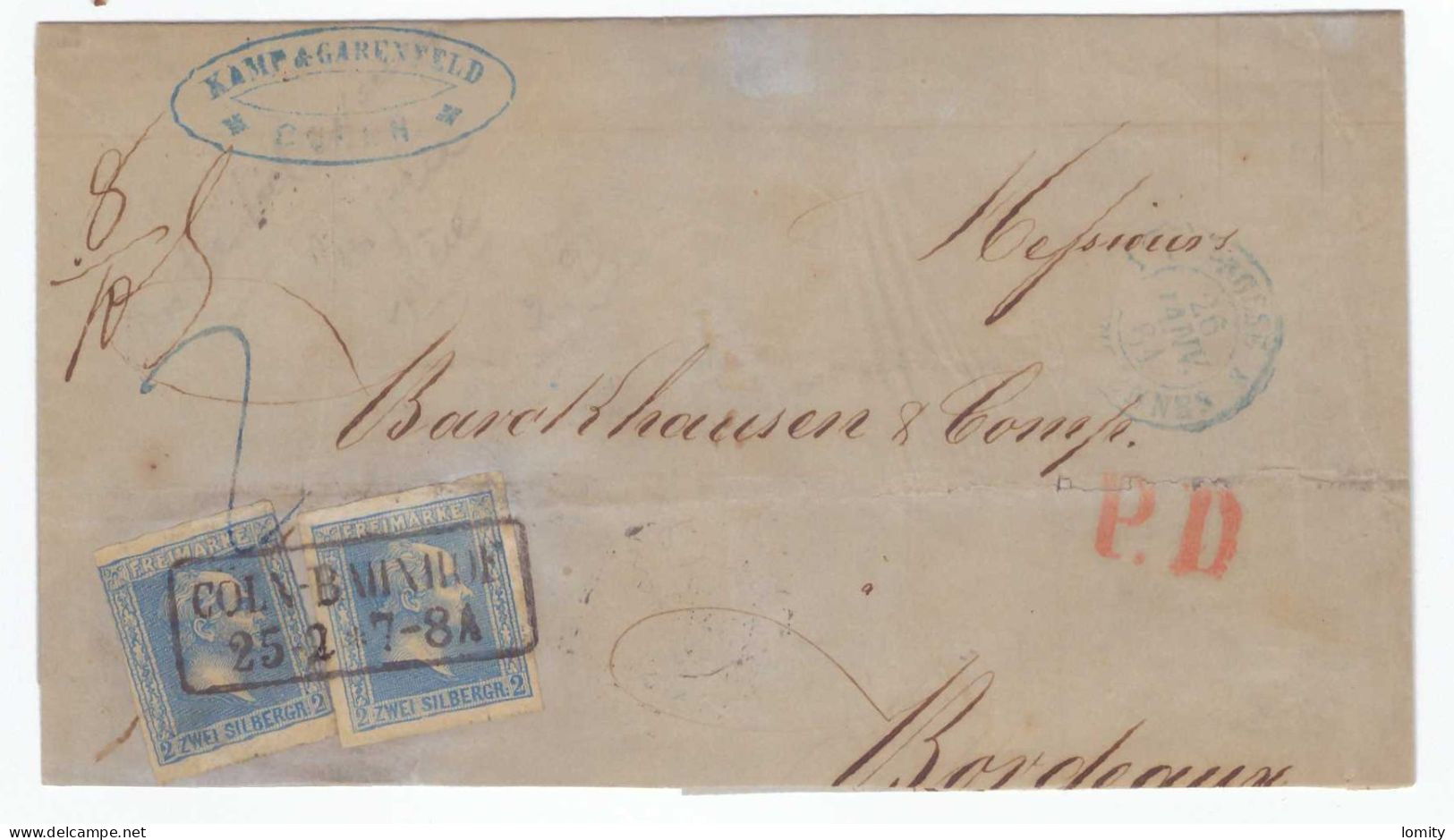 Allemagne Prusse Preussen Lettre Cachet 1861 Brief Cover Timbres 2 Exemplaires Du Timbre N° 12 YT N°11 Mi - Brieven En Documenten