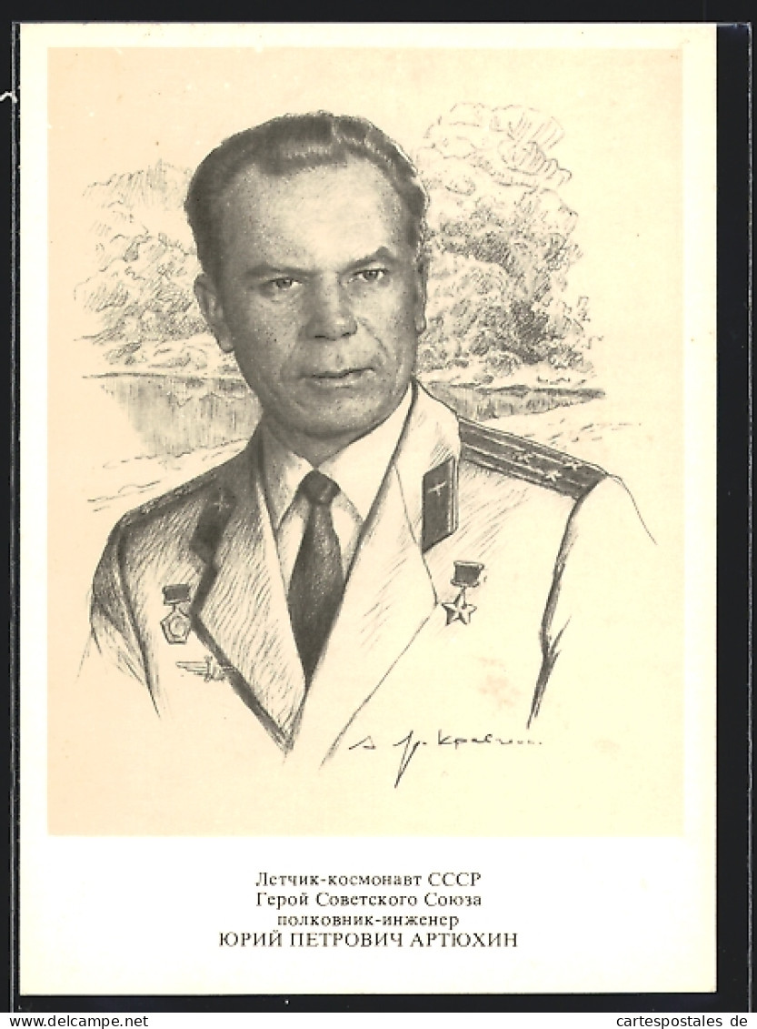 Künstler-AK Sowjetischer Kosmonaut Artjuchin  - Ruimtevaart
