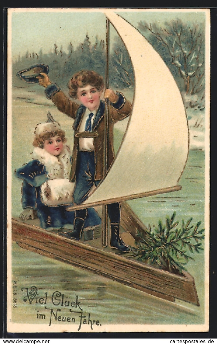 Lithographie Kinder Auf Einem Segelboot  - Vela