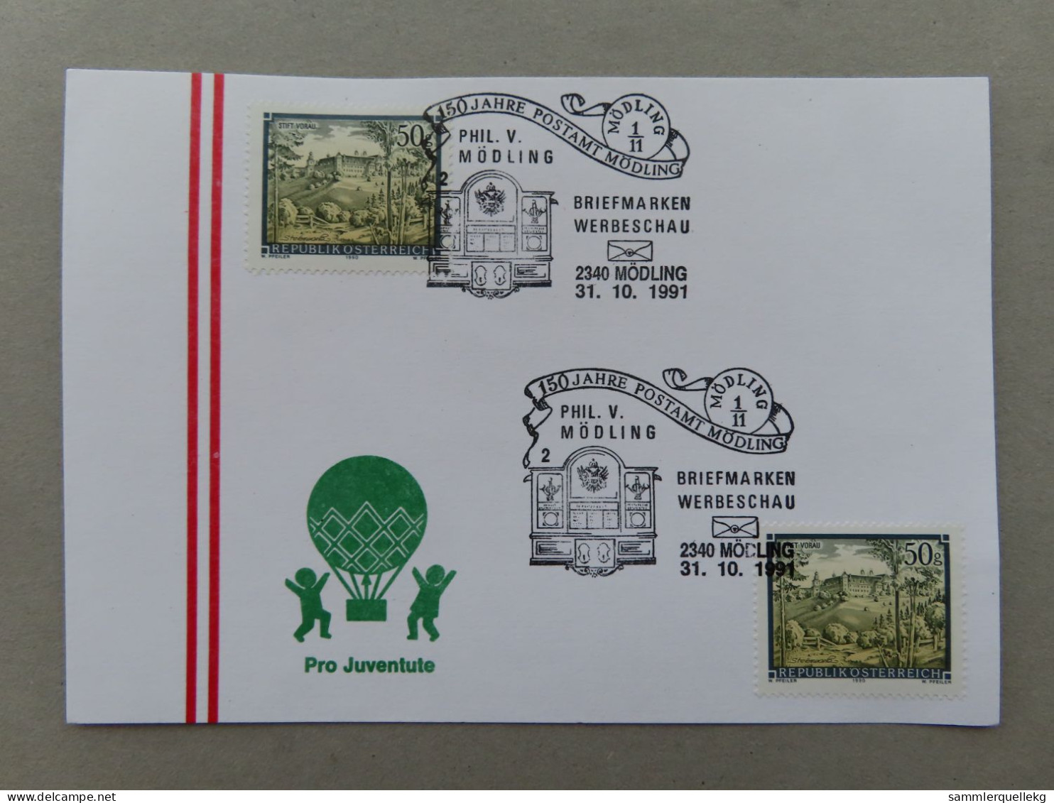 Österreich Pro Juventute - Mit Sonderstempel 31. 10. 1991 Mödling, 150 Jahre Postamt In Mödling (Nr.1382) - Other & Unclassified