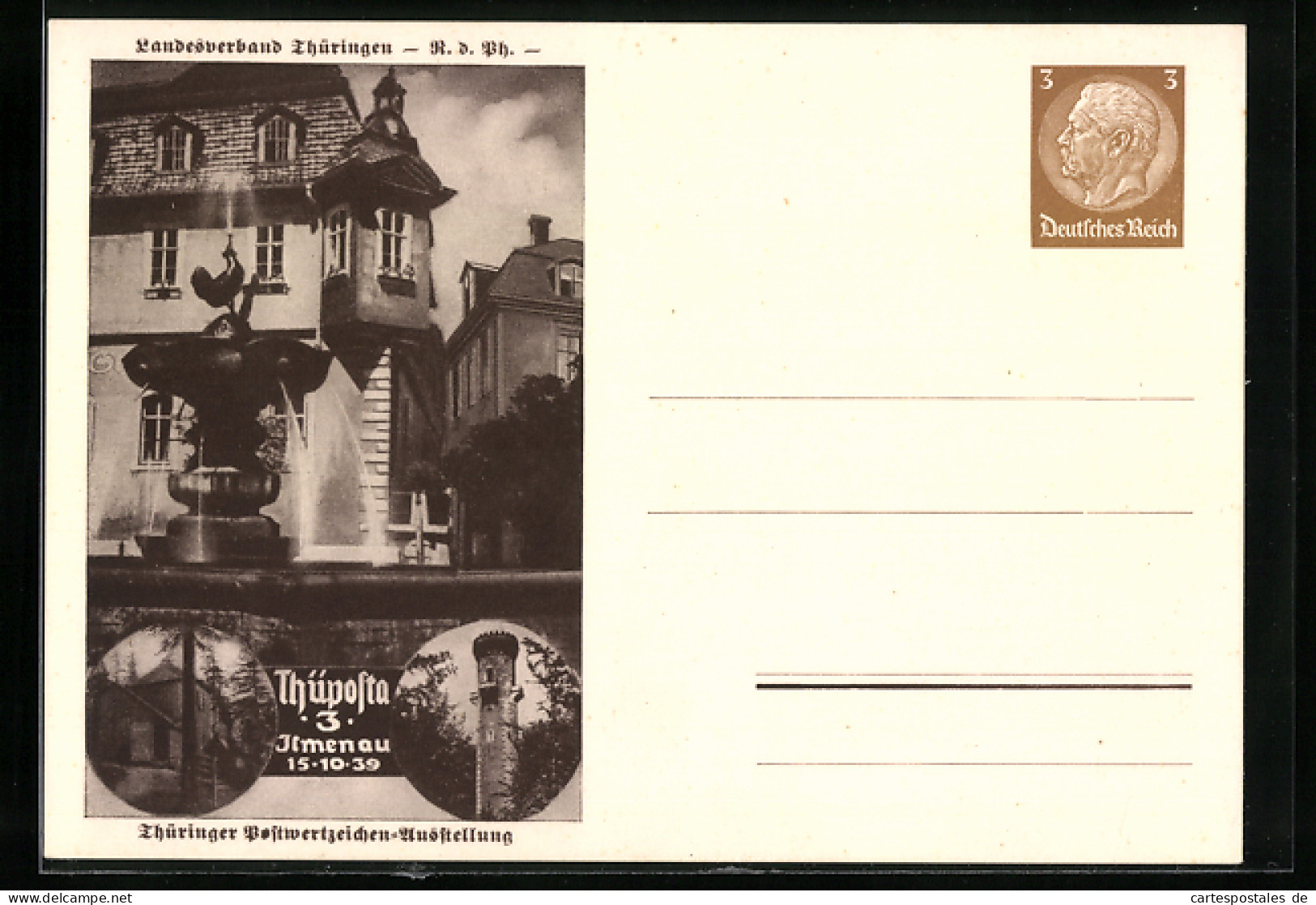 AK Ilmenau, Thüringer Postwertzeichen-Ausstellung 1939, Ganzsache  - Briefmarken (Abbildungen)