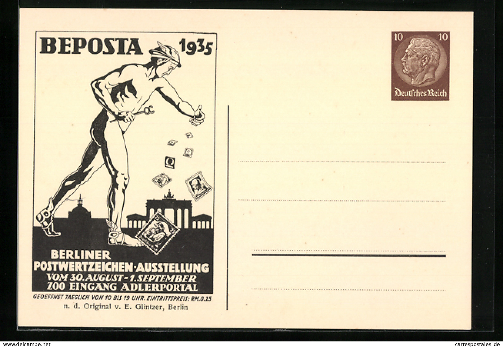 AK Berlin, Berliner Postwertzeichen-Ausstellung Beposta 1935, Ganzsache 10 Pfg.  - Cartoline