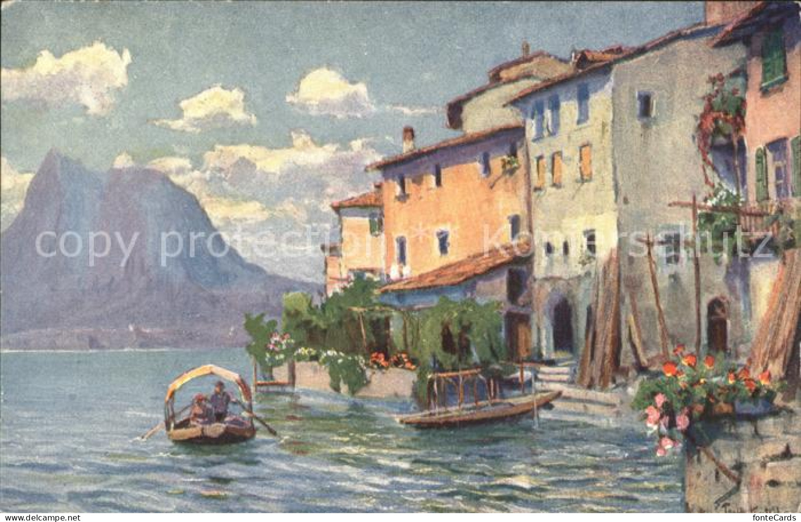 11682710 Gandria Lago Di Lugano Haeuser Am See Kuenstlerkarte Paolo Kutscha Gand - Autres & Non Classés