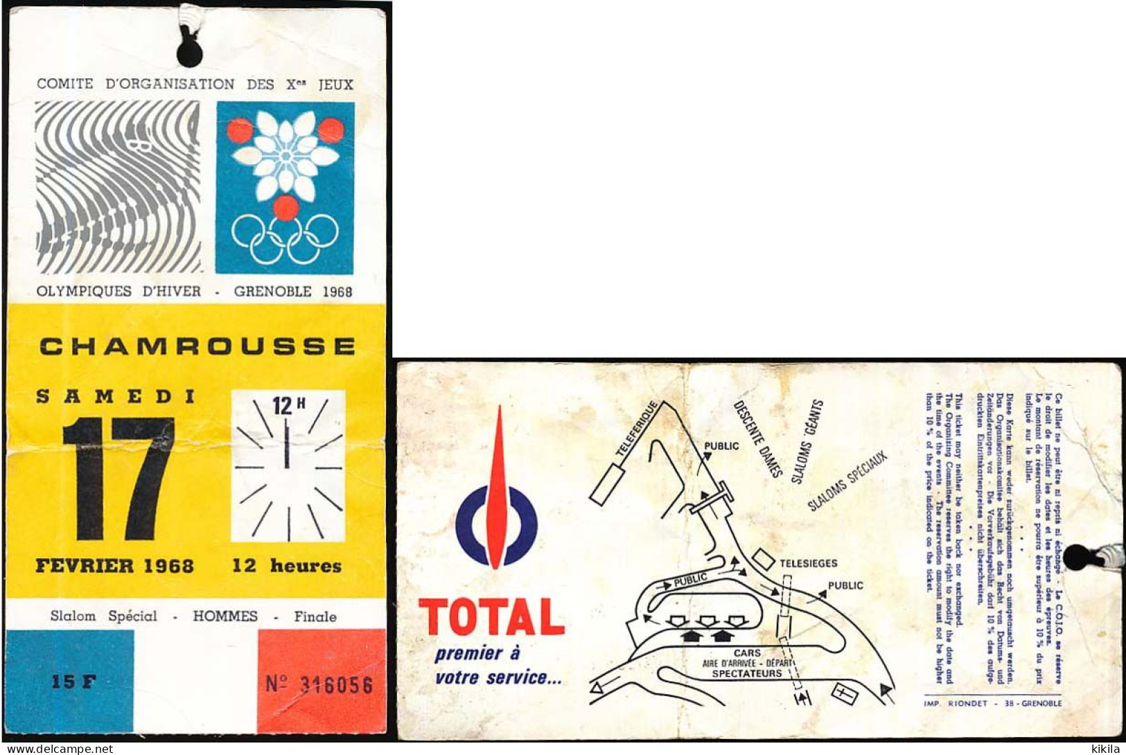Billet Entrée CHAMROUSSE Slalom Spécial Hommes Finale 17 Février 1968 X° Jeux Olympiques D'hiver Grenoble Olympic Games* - Tickets D'entrée