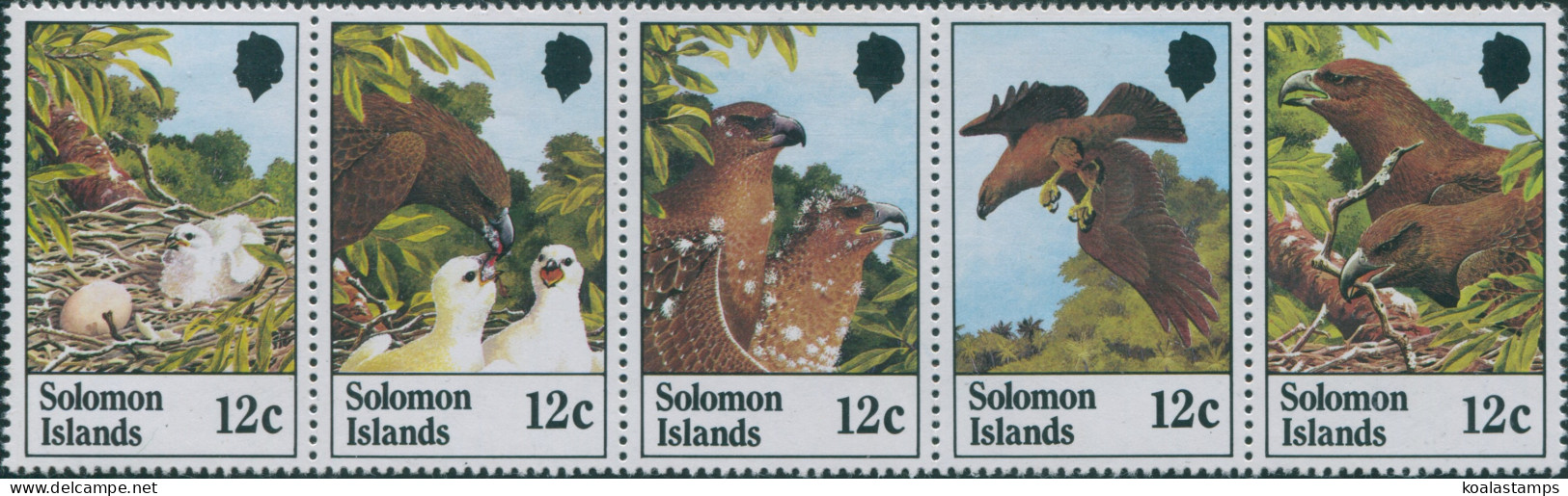 Solomon Islands 1982 SG461a Sanford's Sea Eagle Strip MNH - Islas Salomón (1978-...)