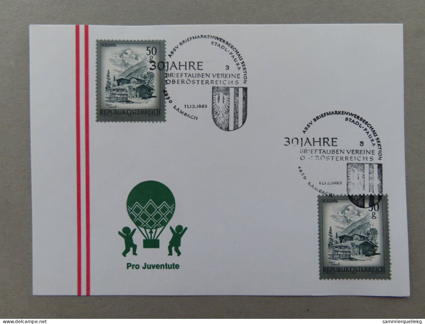 Österreich Pro Juventute - Mit Sonderstempel 11. 12. 1983 Lambach, 30 Jahre Briefmarken Vereine Öberösterreich (Nr.1386) - Other & Unclassified