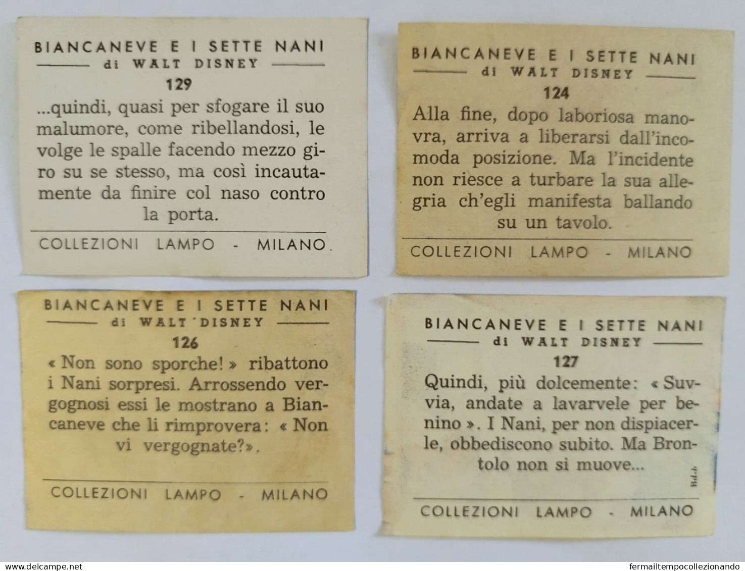 Bq67 Lotto Di 4 Figurine Biancaneve E I Sette Nani Ed .lampo N. 127-124-126-129 - Autres & Non Classés