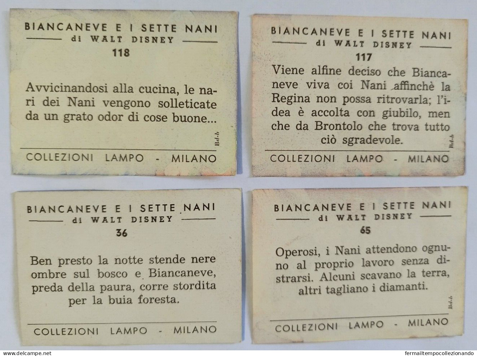 Bq69 Lotto Di 4 Figurine Biancaneve E I Sette Nani Ed .lampo N. 118-36-117-65 - Andere & Zonder Classificatie