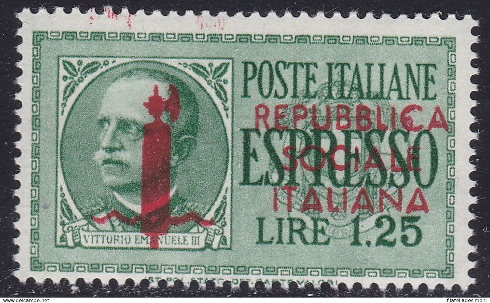 1944 Repubblica Sociale Italiana, Espressi Lire 1,25 N. 21i MNH/** DECALCO DELLA SOVRASTAMPA - Andere & Zonder Classificatie