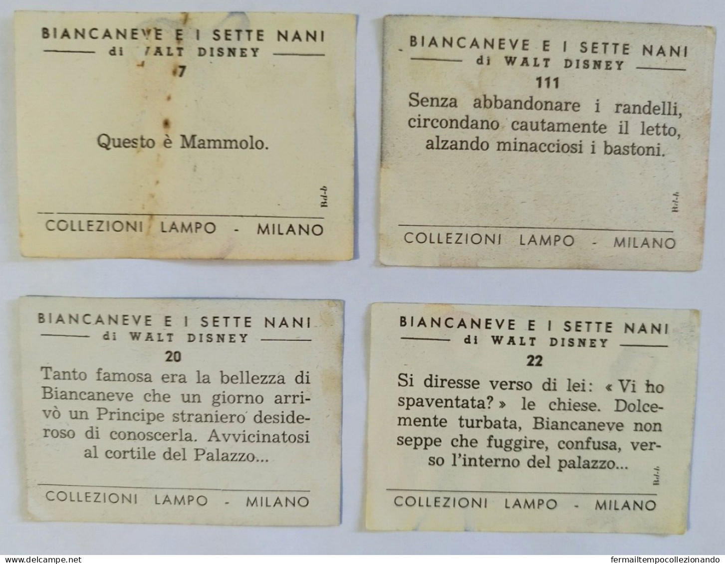 Bq71 Lotto Di 4 Figurine Biancaneve E I Sette Nani Ed .lampo N.111-7-22-20 - Autres & Non Classés
