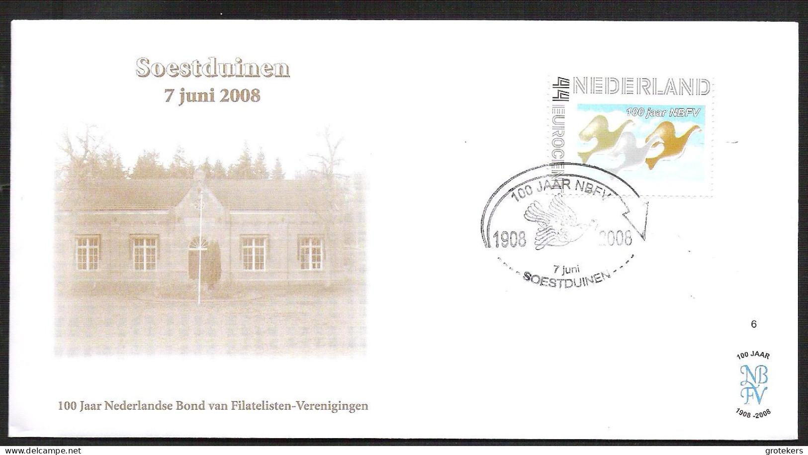 Persoonlijke Postzegel 100 Jaar NBFV Op Speciale Enveloppe Met Gelegenheidsafstempeling 2008 - Poststempel