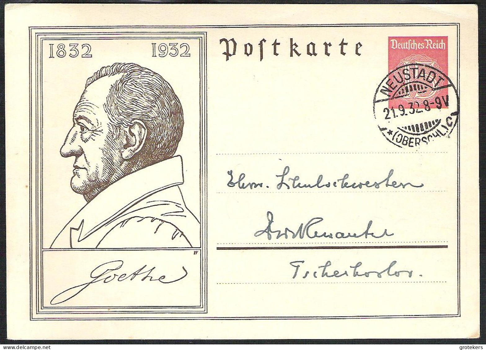 GERMANY Postal Stationery / Ganzsache Michel P 214 Used / Gelaufen Neustadt 1932   Goethe - Autres & Non Classés