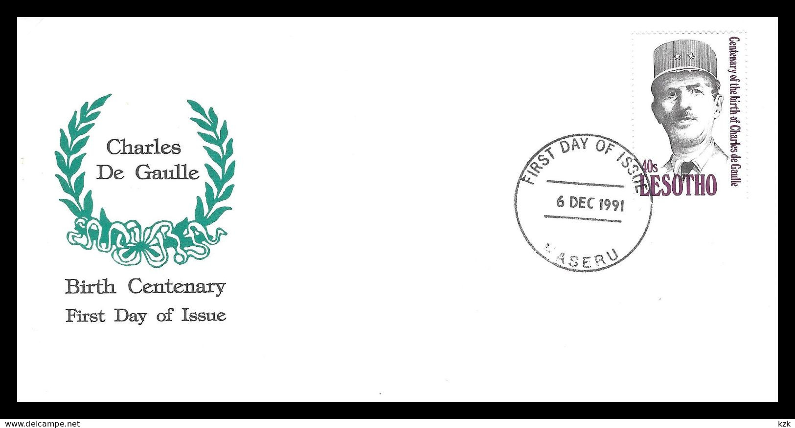 1 26	-	326	Birth Centenary First Day Of Issue 			LESOTHO  -  Maseru 6/12/1991 - De Gaulle (Generale)