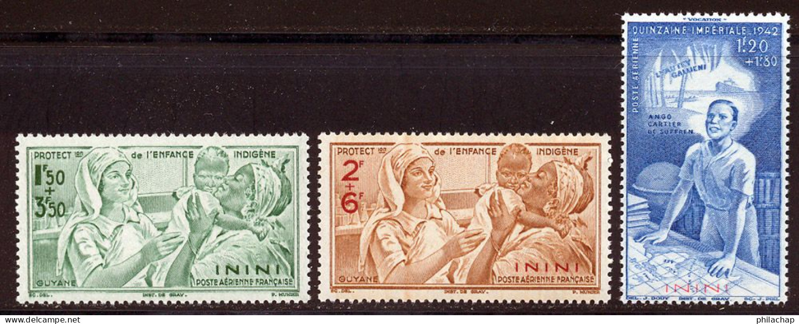 Inini PA 1942 Yvert 1 / 3 ** B PEIQI Bord De Feuille - Unused Stamps