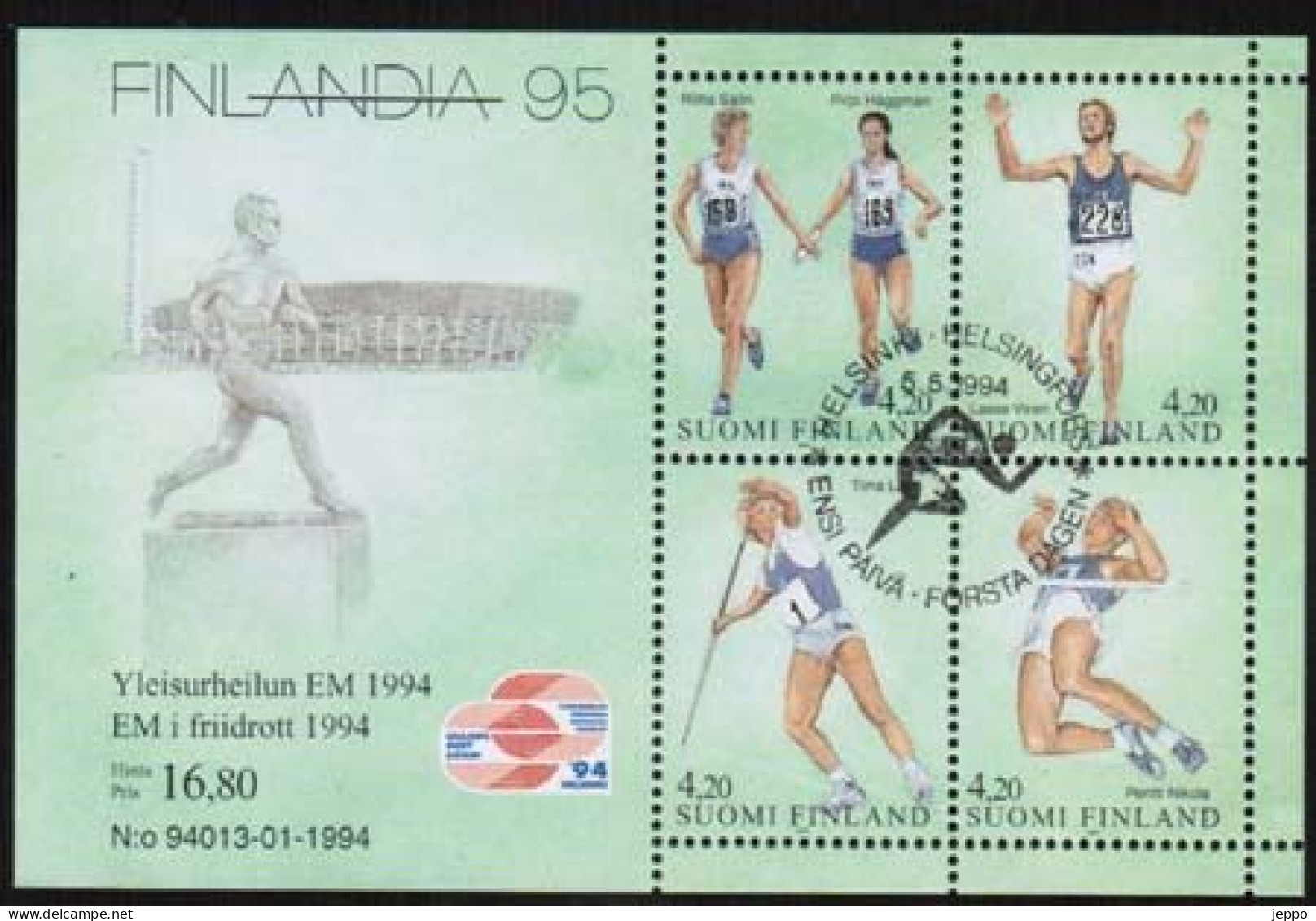 1994 Finland Michel Bl 12 Summer Sports FD-stamped. - Blocks & Sheetlets