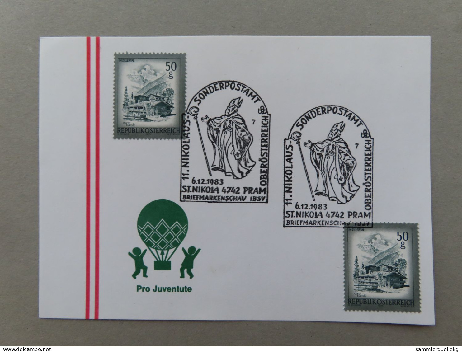 Österreich Pro Juventute - Mit Sonderstempel 6. 12. 1983 Pram, 11. Nikolaus Sonderpostamt (Nr.1389) - Altri & Non Classificati